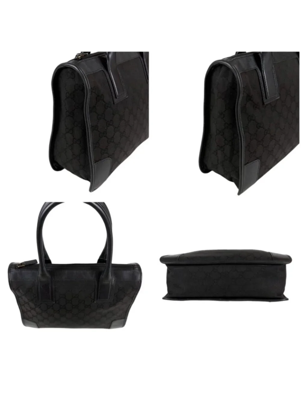 Gucci GG Canvas Tote Leather Black Shoulder Handbag